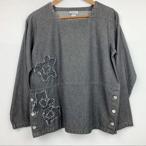 Toofan Chambray Gray Floral Embellished Tunic
